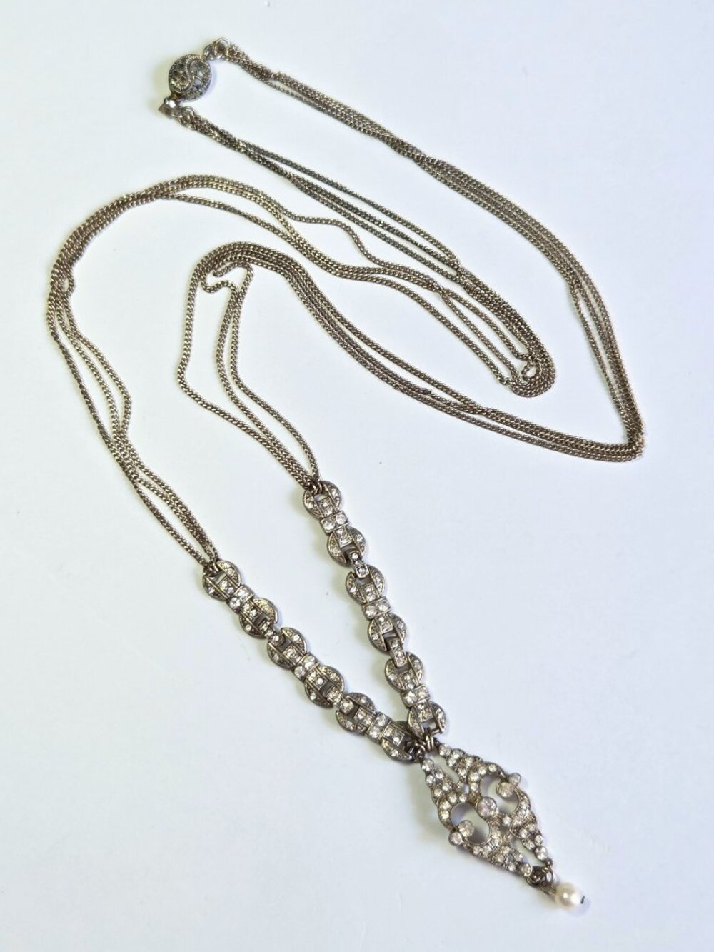 Retro Art Deco Inspired X-Long Chain & Rhinestone Necklace